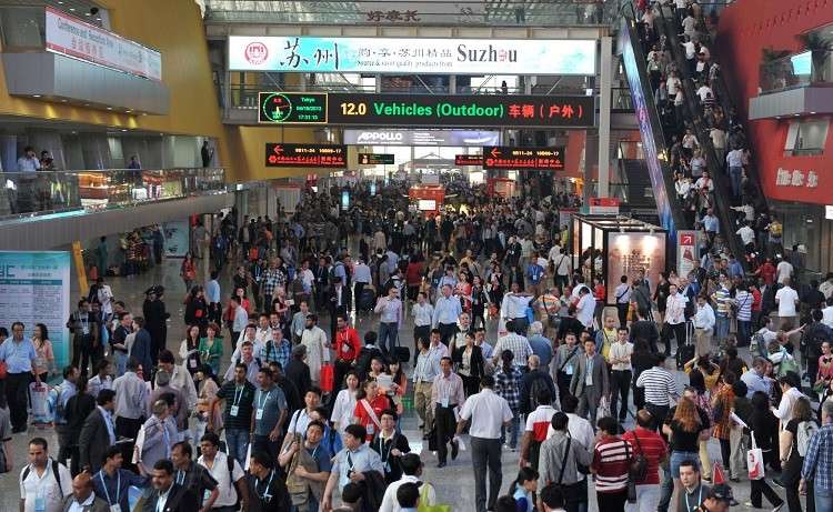 Vista aérea del recinto de exposiciones de la Feria de Cantón en Guangzhou