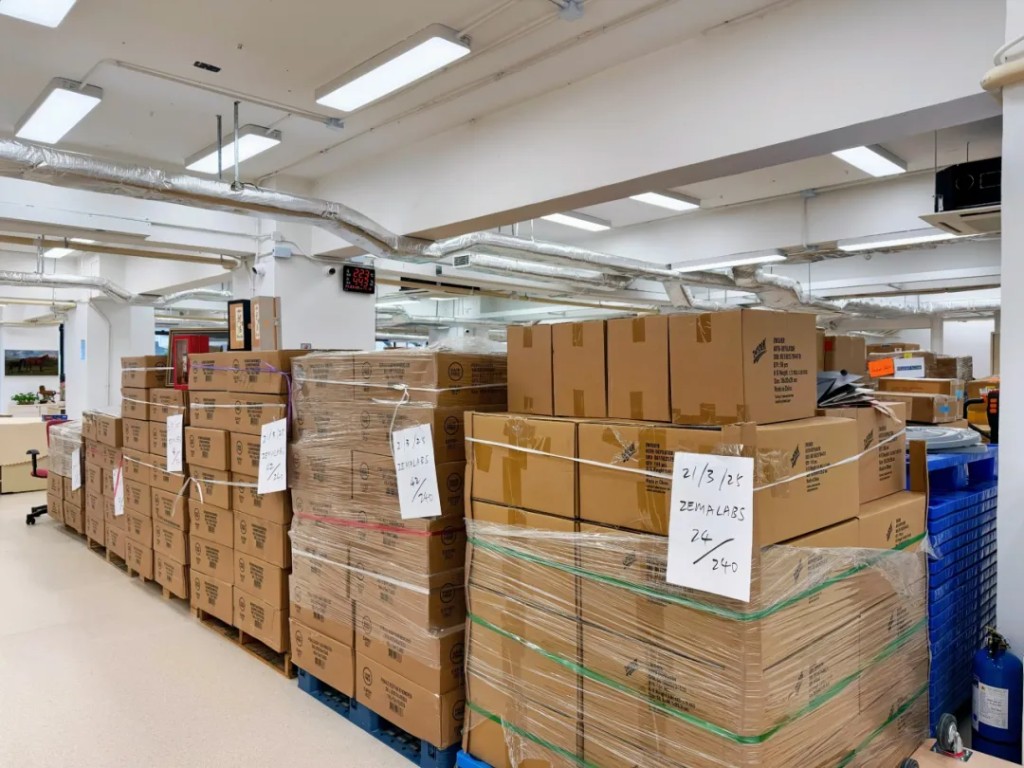 Full warehouse view with stacked pallets