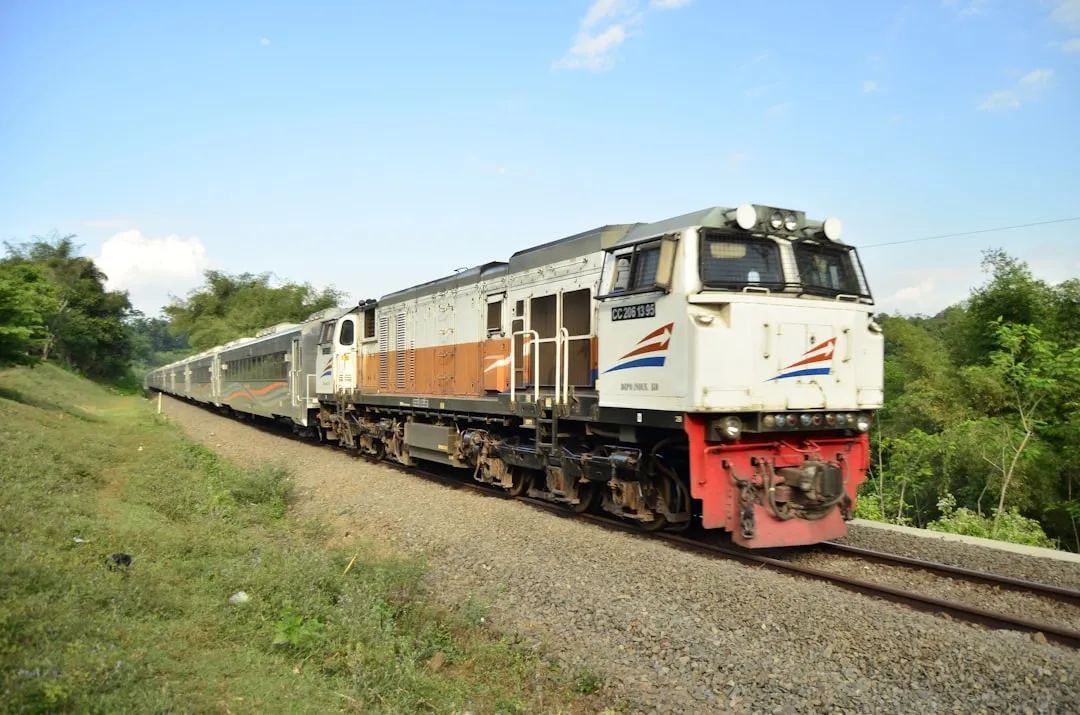 Tren de mercancías circulando a lo largo de las vías férreas