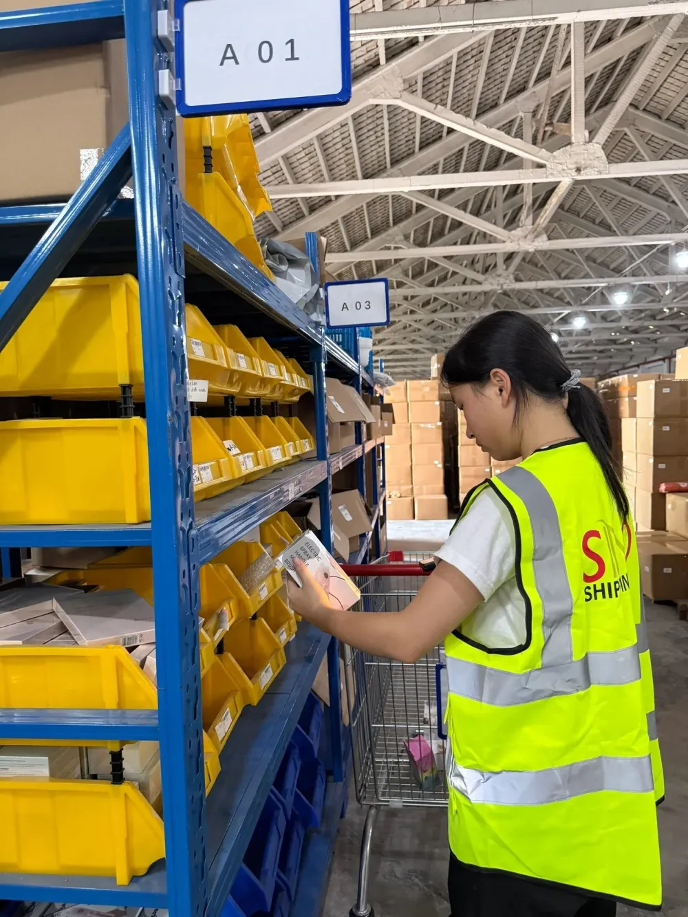 Personal de SINO Shipping etiquetando productos